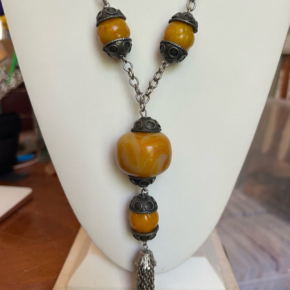 Yellow Bead Pendant Necklace - Women Jewelry